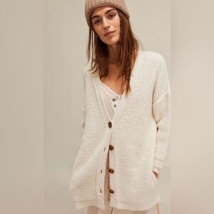 free people M Ivory Herringbone Stitch Pattern Kimono Cardigan Sweater